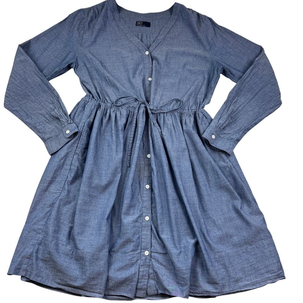 Gap Soft Cotton Chambray Long Sleeve Lightweight Comfy Dress Women's Size 10